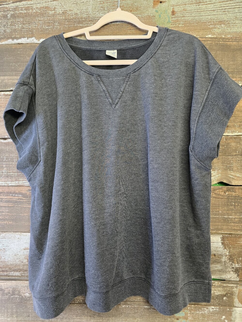 Terra & Sky Charcoal Short-Sleeve Sweatshirt Top, Size 2X